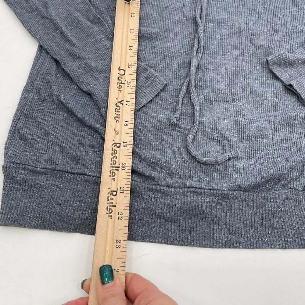 Bobeau Top XS Womens Gray Blue Lightweight Hooded Knit Casual Drawstring Stretch